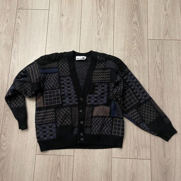 Maremma Wool Knit Cardigan Sweater V Neck Long Sleeves Black Multicolor Size 52 - Picture 2 of 11